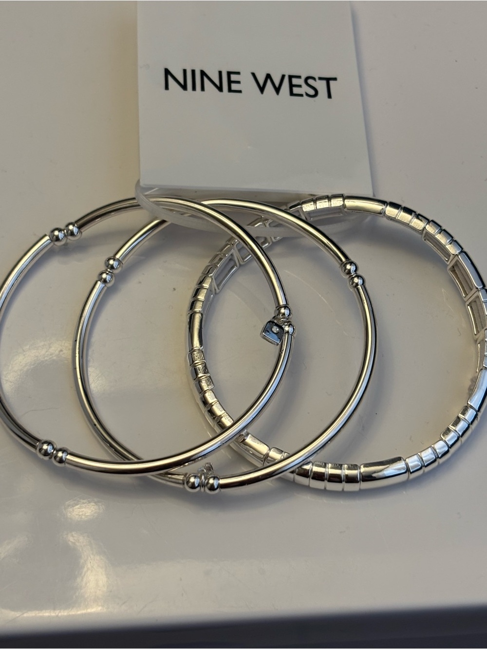 Nine West Silver Tone 3 Piece Bangle Bracelet Set NWT - Picture 2 of 10